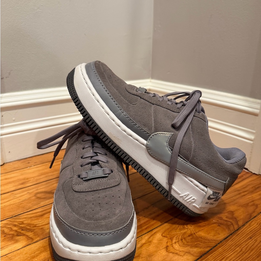 Nike AF1 Gray Velvet Sneakers with Metallic Details